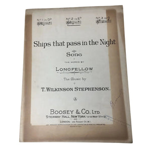Ships that pass in the Night Song Vintage sheet music book