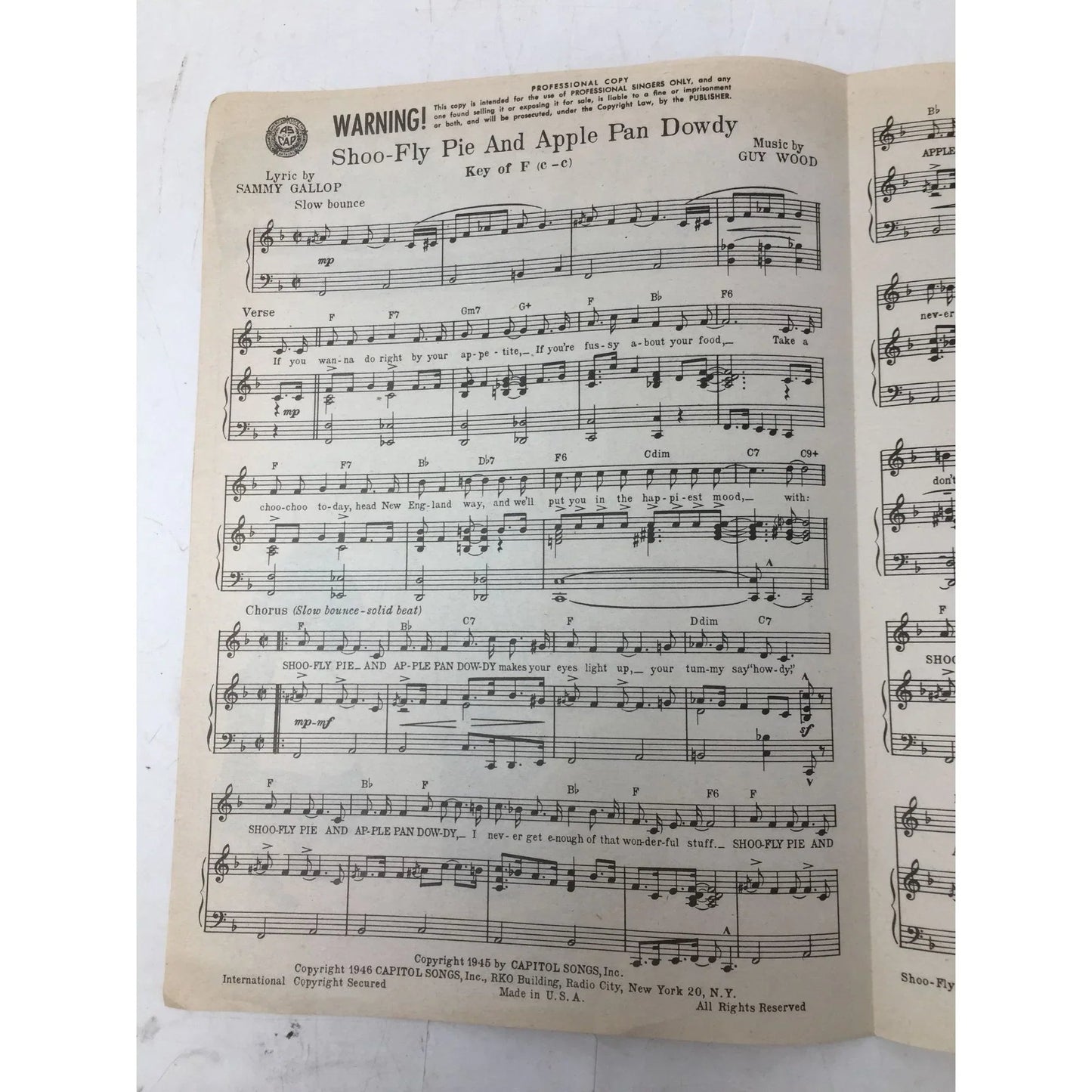 Shoo - Fly Pie and Apple Pan Dowdy Vintage 1945 Sheet Music - A+ Stuff - sheet music - A+ Stuff