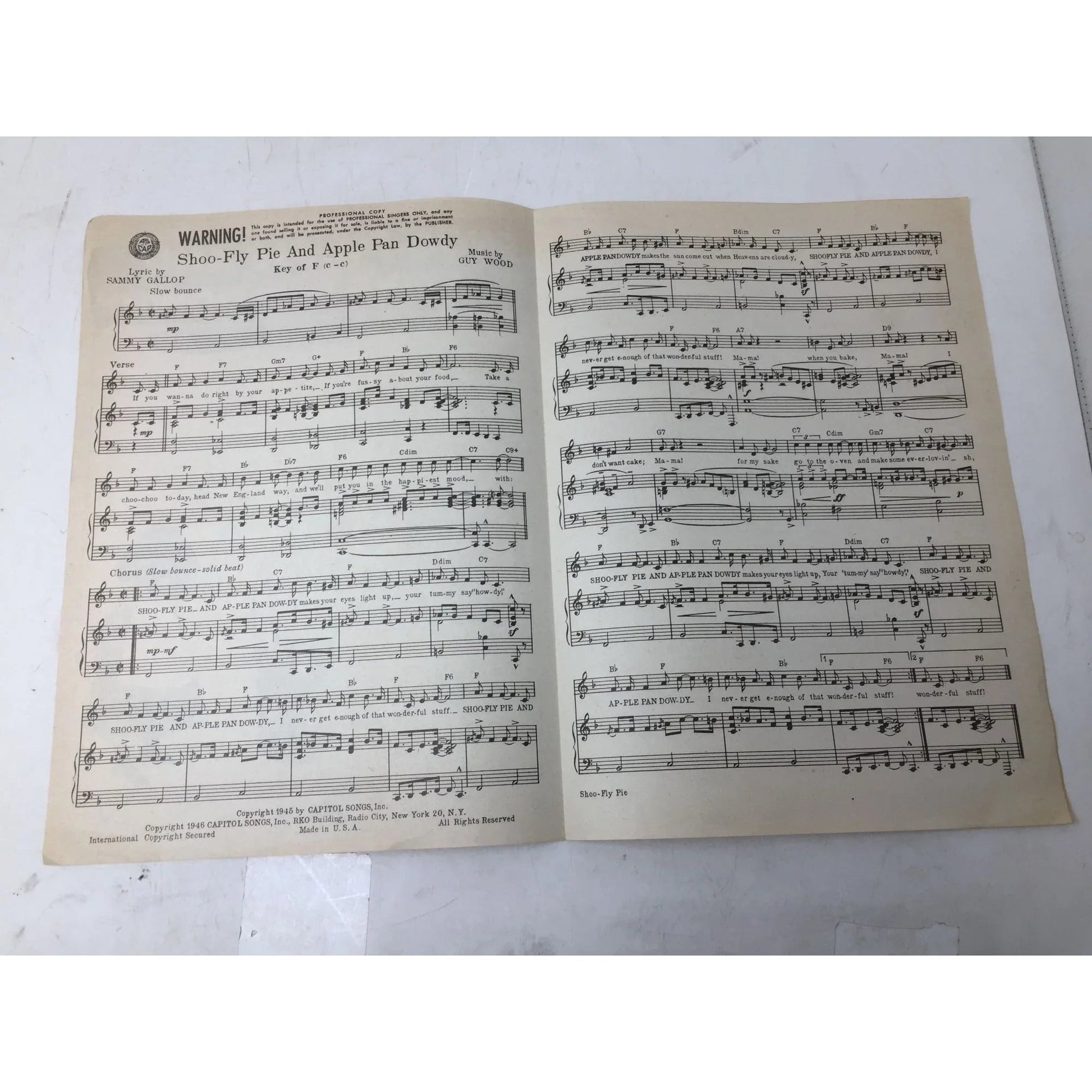 Shoo - Fly Pie and Apple Pan Dowdy Vintage 1945 Sheet Music - A+ Stuff - sheet music - A+ Stuff