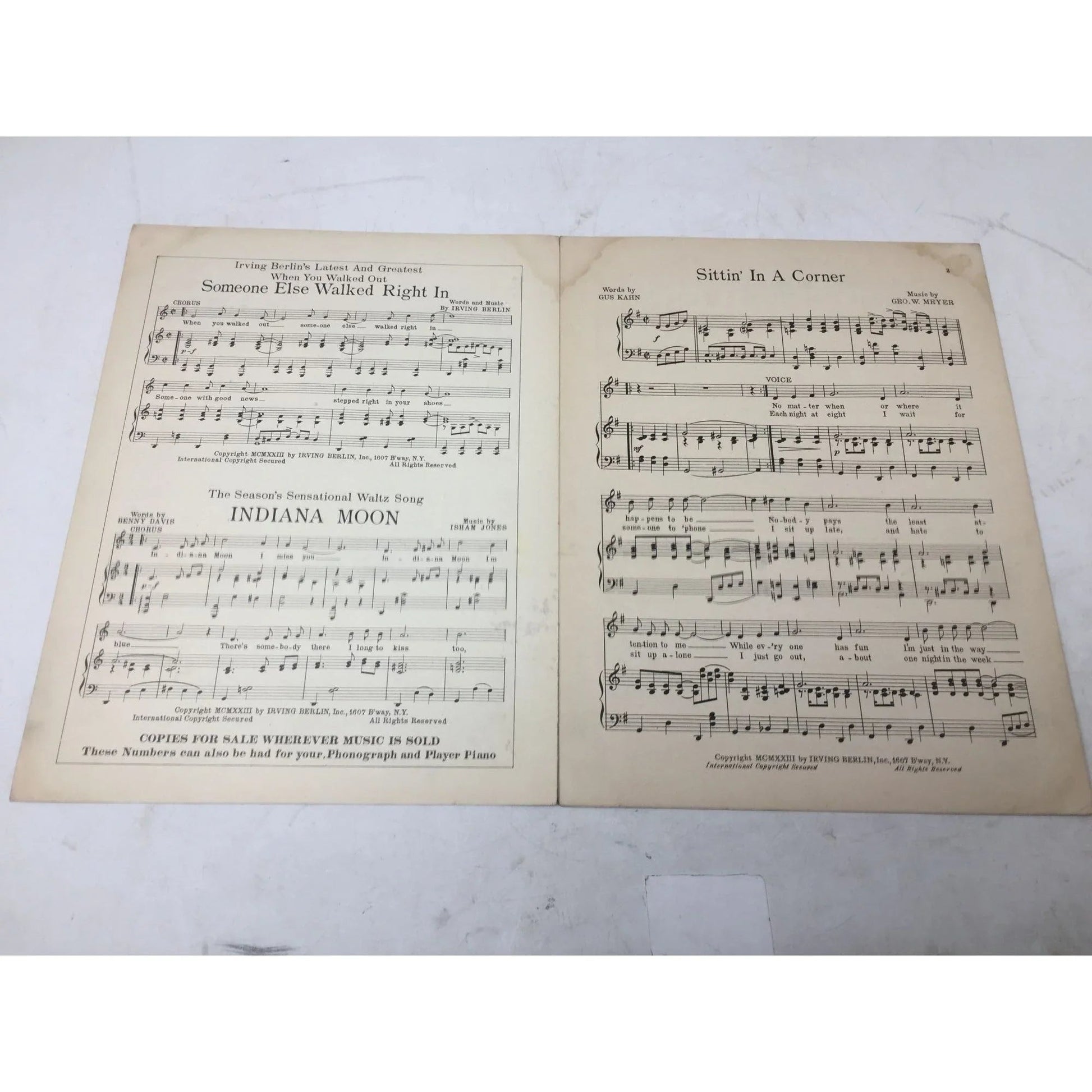 ''Sittin' In a Corner'' by Gus Kahn and Geo W Meyer Sheet Music Book - A+ Stuff - SHEET MUSIC - A+ Stuff