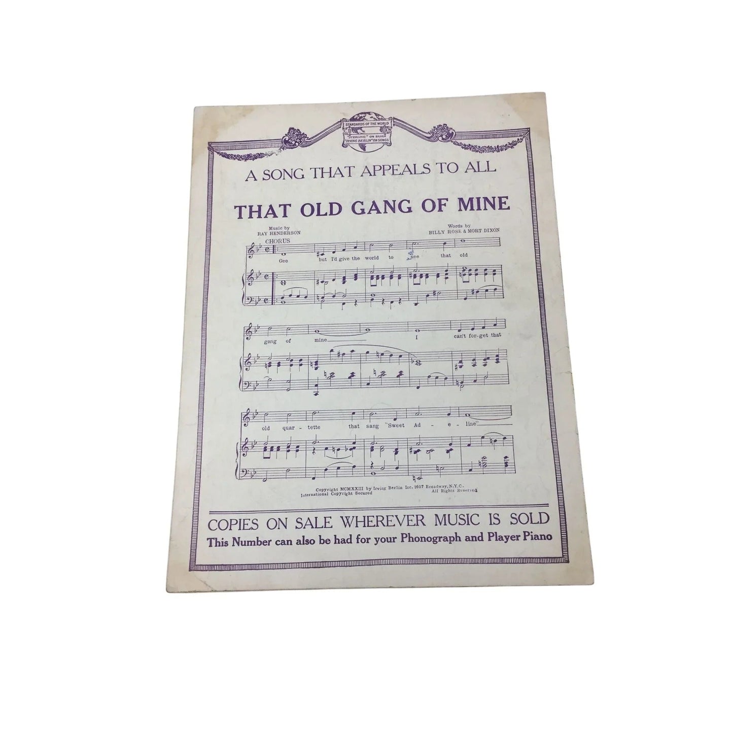 ''Sittin' In a Corner'' by Gus Kahn and Geo W Meyer Sheet Music Book - A+ Stuff - SHEET MUSIC - A+ Stuff