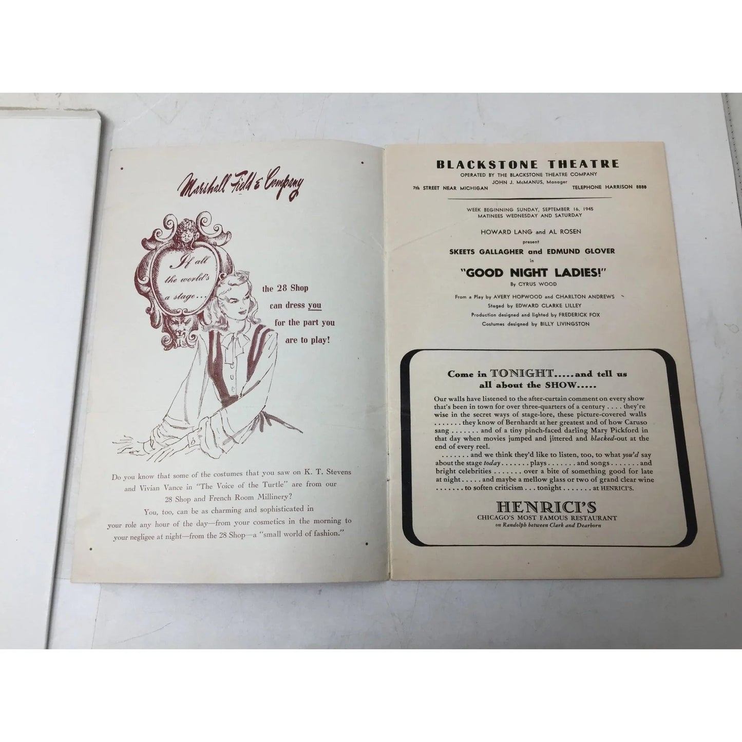 Skeets Gallagher & Edmund Glover in ''Good Night Ladies!'' Chicago Stagebill - A+ Stuff - Books - A+ Stuff