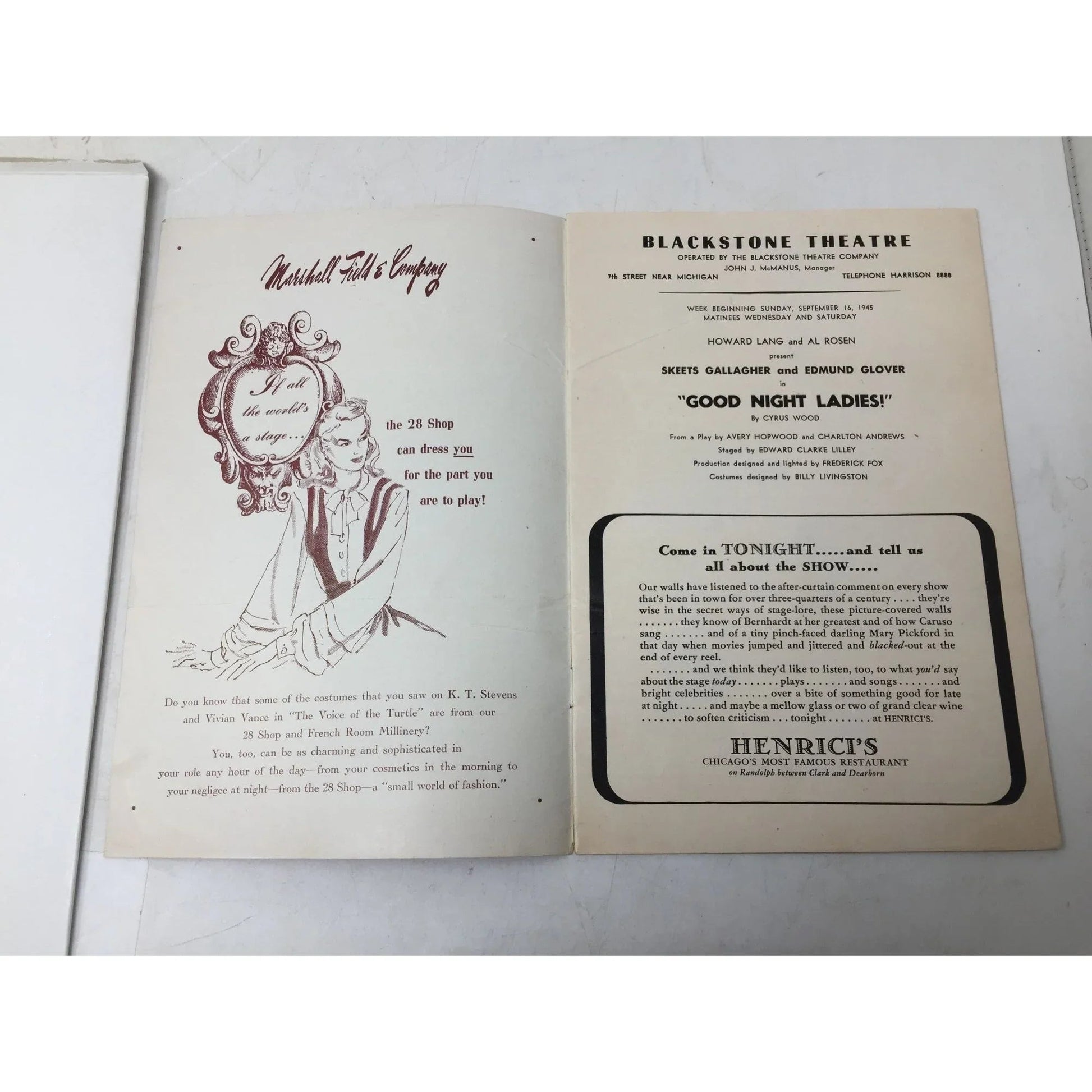 Skeets Gallagher & Edmund Glover in ''Good Night Ladies!'' Chicago Stagebill - A+ Stuff - Books - A+ Stuff
