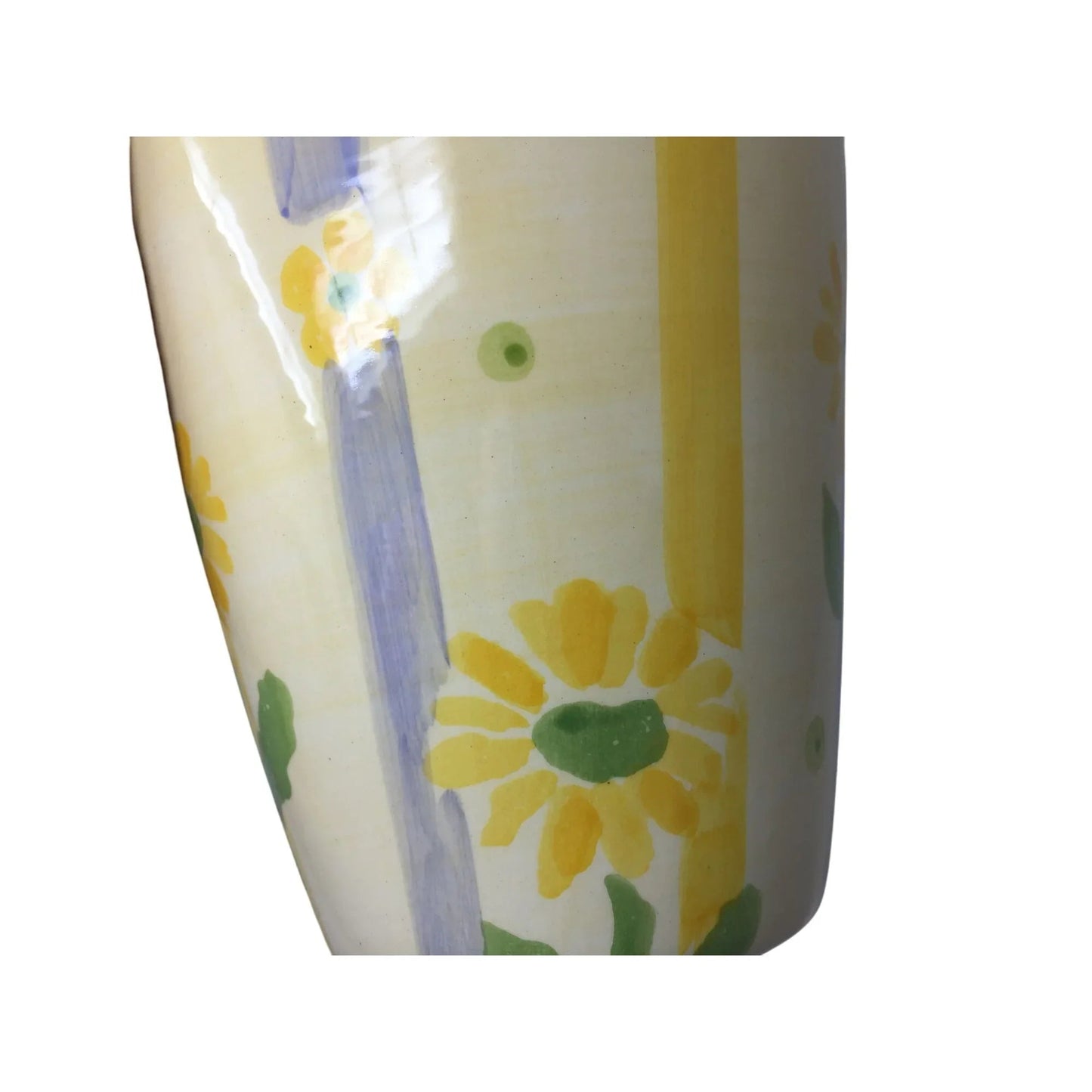 Small Flower Vase/Planter with Yellow Flowers on it and Blue/Yellow Stripes - A+ Stuff - Vaes or Planter - A+ Stuff