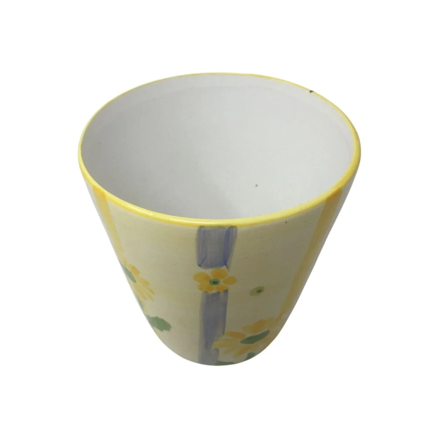 Small Flower Vase/Planter with Yellow Flowers on it and Blue/Yellow Stripes - A+ Stuff - Vaes or Planter - A+ Stuff