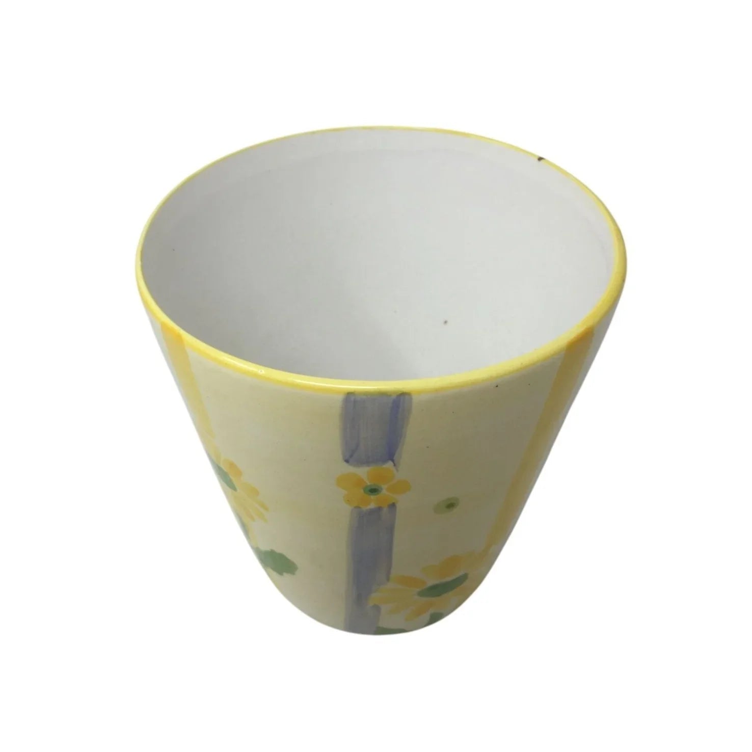 Small Flower Vase/Planter with Yellow Flowers on it and Blue/Yellow Stripes - A+ Stuff - Vaes or Planter - A+ Stuff