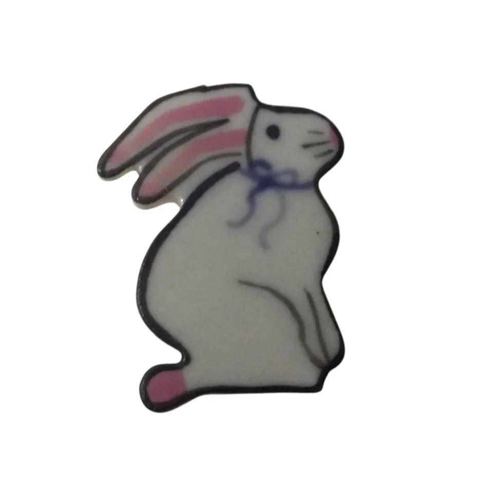 Small White Bunny Rabbit Pin - Rabbit Wearing A Bow on its neck - A+ Stuff - pin - A+ Stuff