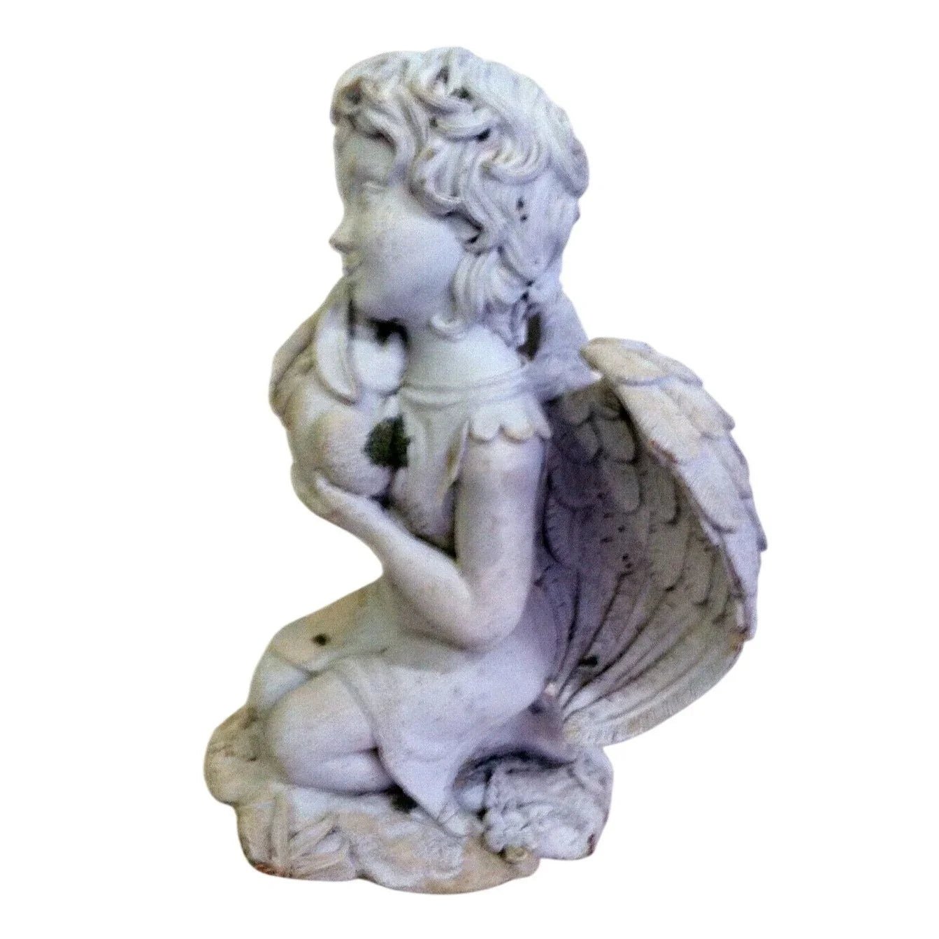 Smiling CHILD ANGEL Embracing Bunny GARDEN STATUE Lovely Details - Unbranded - garden statue - A+ Stuff