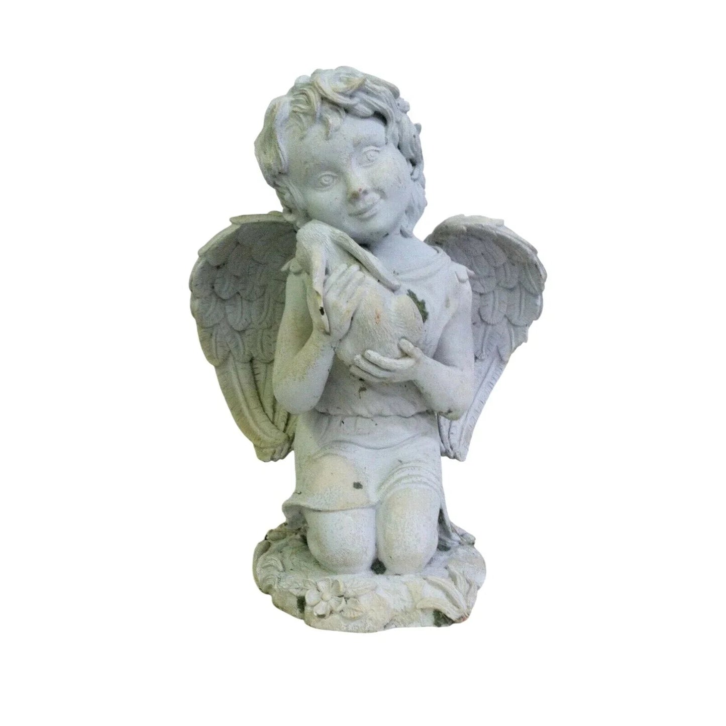 Smiling CHILD ANGEL Embracing Bunny GARDEN STATUE Lovely Details - Unbranded - garden statue - A+ Stuff