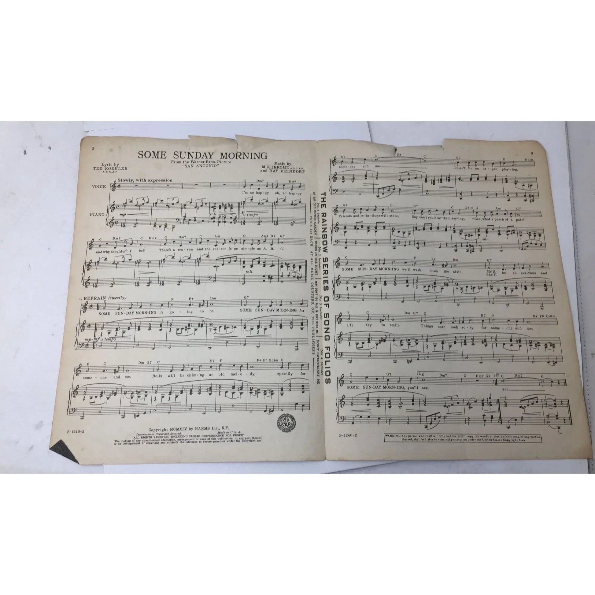 "Some Sunday Morning" Vintage 1945 Sheet music - A+ Stuff - sheet music - A+ Stuff