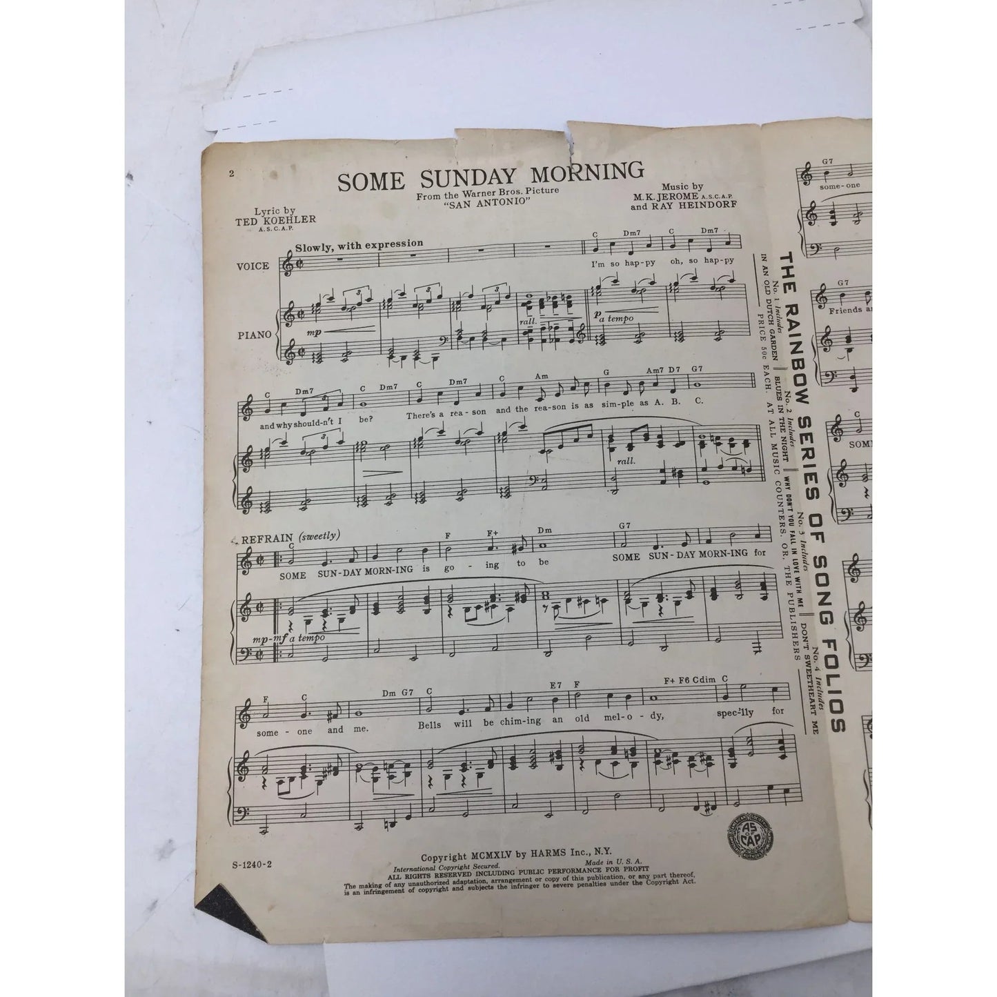 "Some Sunday Morning" Vintage 1945 Sheet music - A+ Stuff - sheet music - A+ Stuff