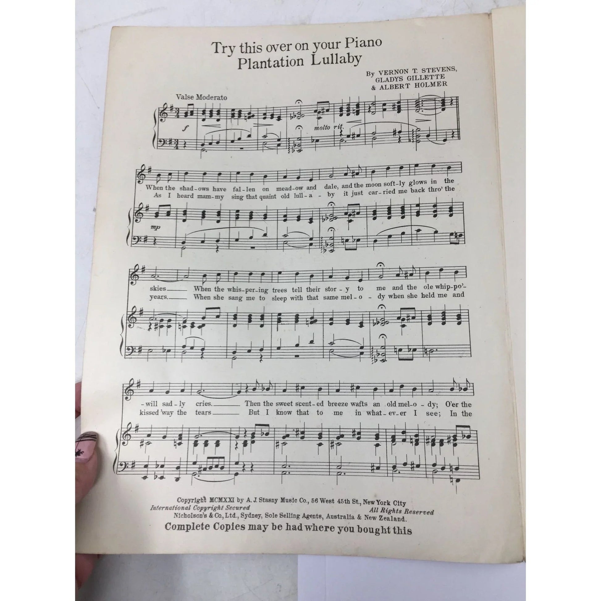''Somebody Knows (And Somebody Cares)'' By Blossom Seeley, Elmer Olson, Vernon Stevens - A+ Stuff - SHEET MUSIC - A+ Stuff