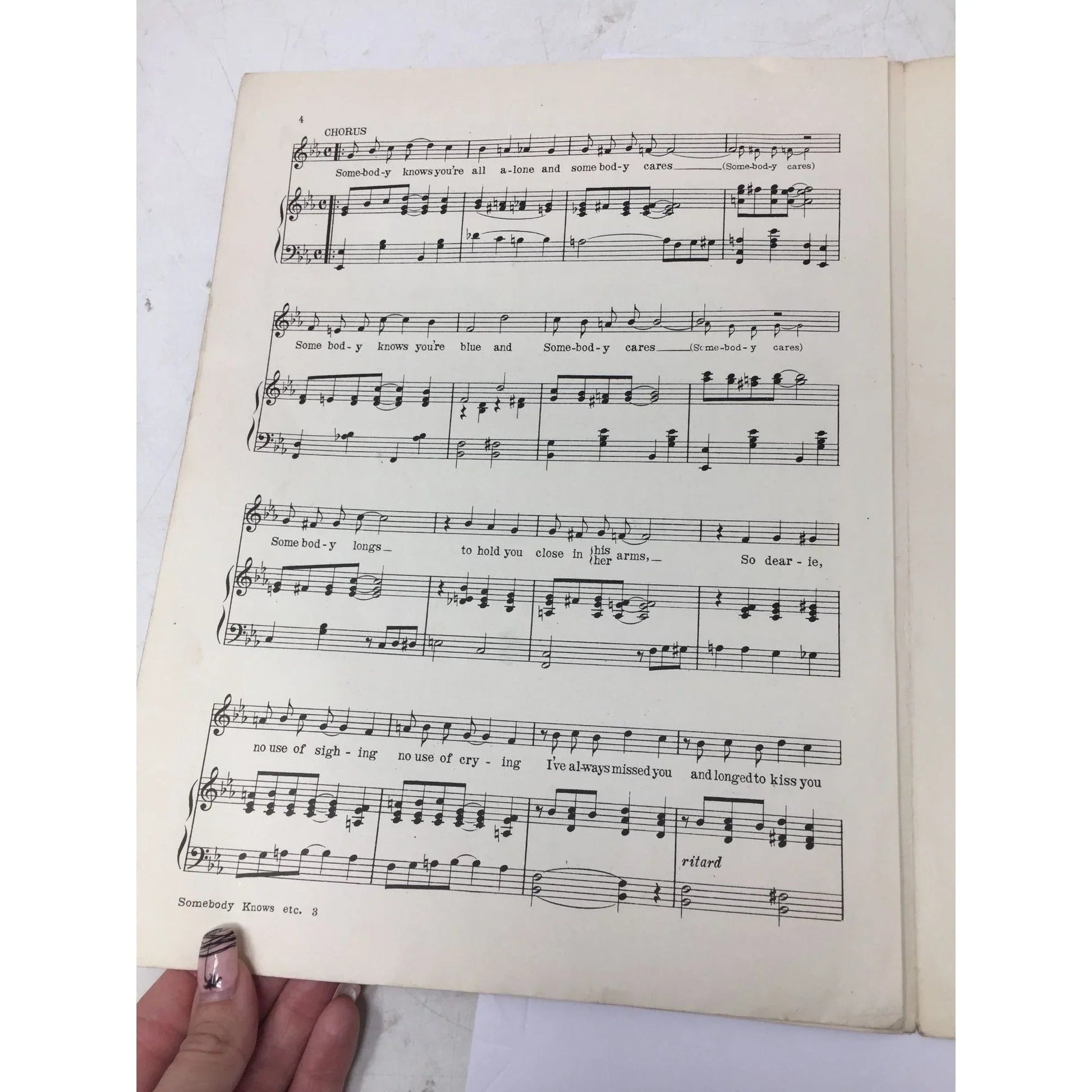 ''Somebody Knows (And Somebody Cares)'' By Blossom Seeley, Elmer Olson, Vernon Stevens - A+ Stuff - SHEET MUSIC - A+ Stuff