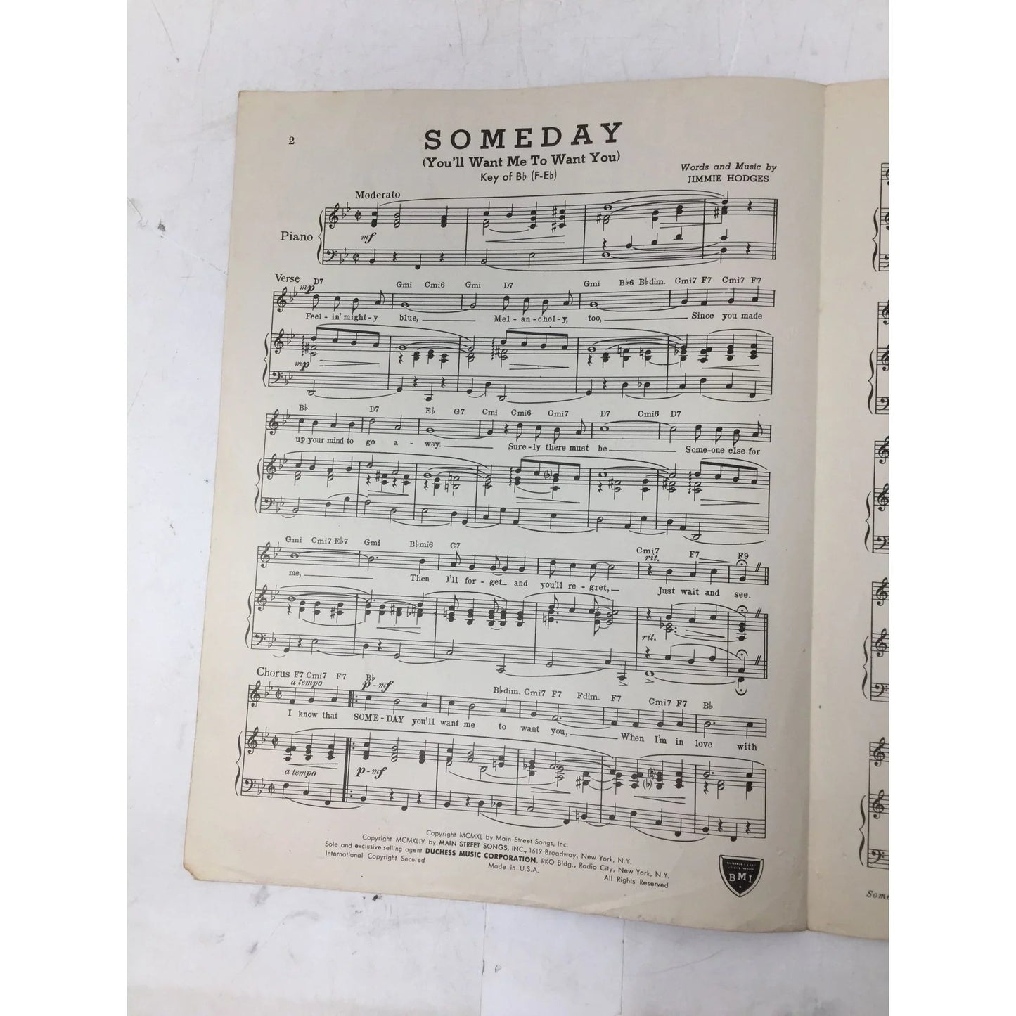 ''Someday (You'll want me to want you)'' by Jimmie Hodges - A+ Stuff - sheet music - A+ Stuff