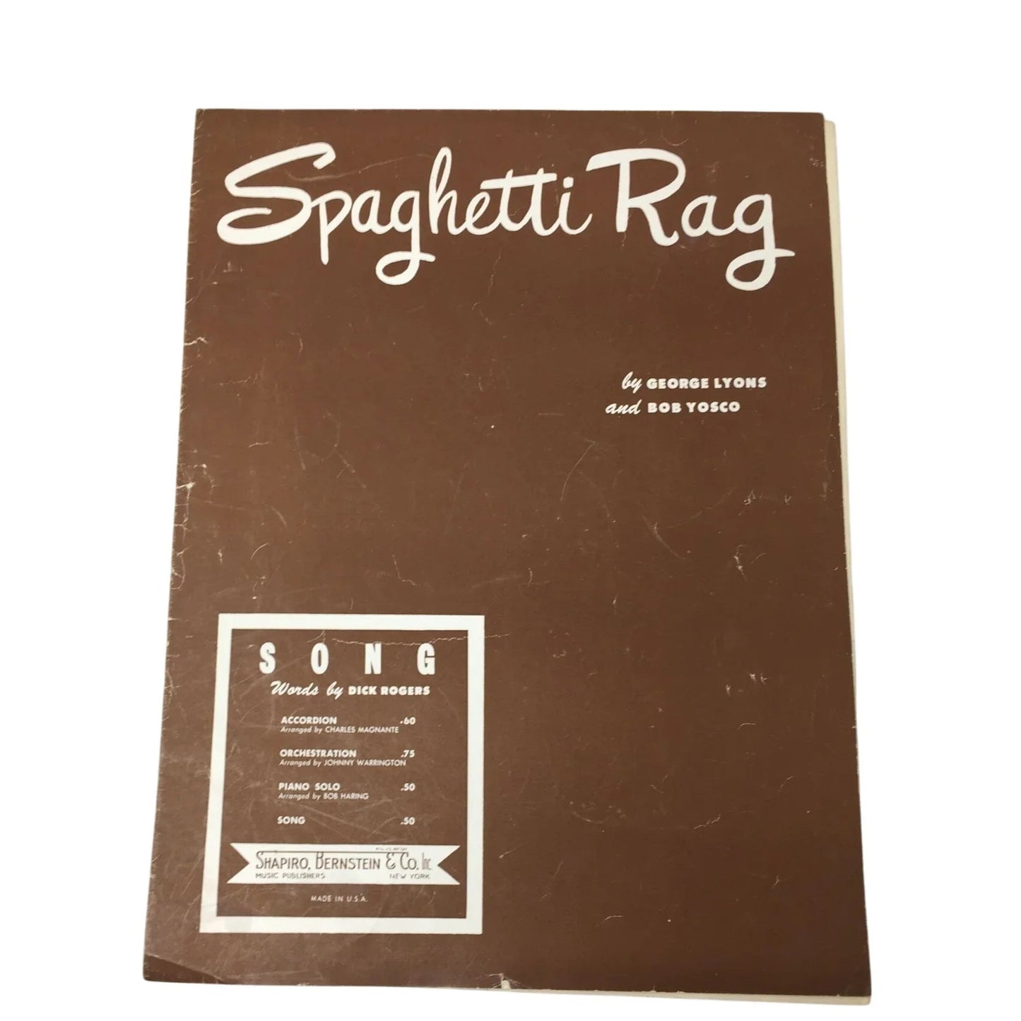 Spaghetti Rag by George Lyons and Bob Yosco - Vintage Sheet music book - A+ Stuff - sheet music - A+ Stuff
