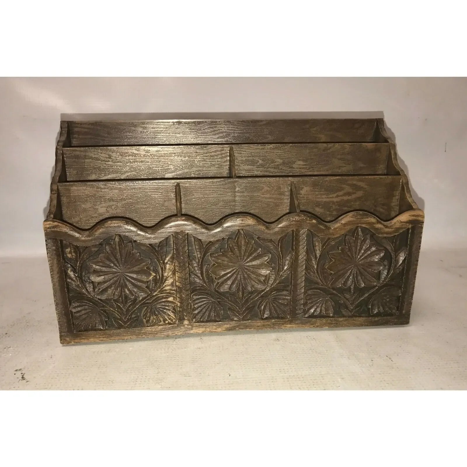 Vintage Faux WOOD GRAIN Lerner DESK ORGANIZER Letter Mail Holder Lerner