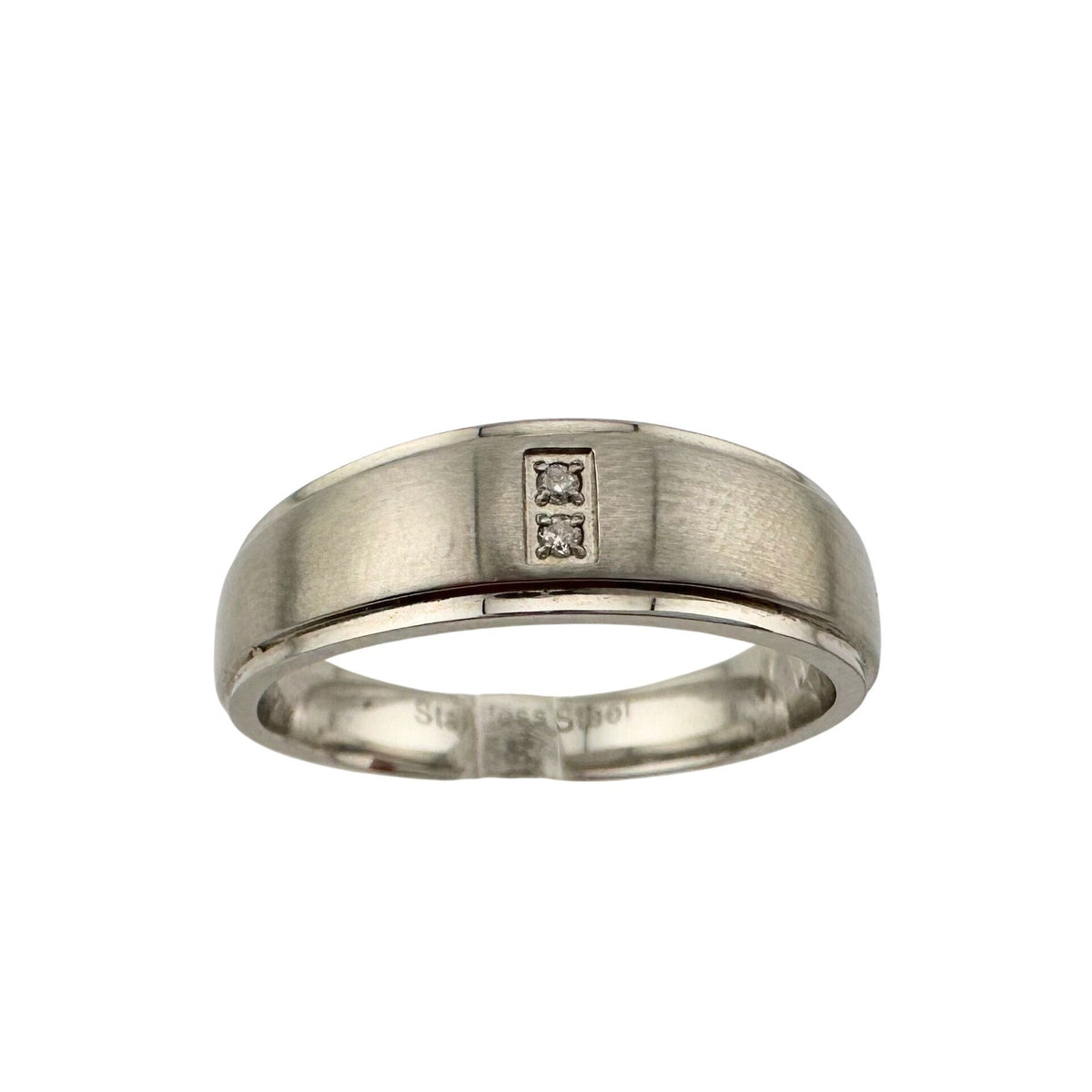 Polished Stainless Steel Diamond Wedding Band - Size 6.5 --  A+ Stuff