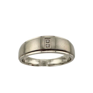 Polished Stainless Steel Diamond Wedding Band - Size 6.5