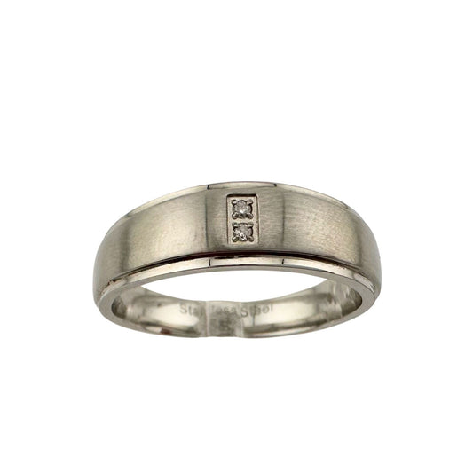 Polished Stainless Steel Diamond Wedding Band - Size 6.5 --  A+ Stuff