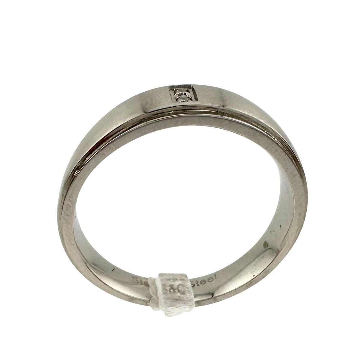 Polished Stainless Steel Diamond Wedding Band - Size 6.5 --  A+ Stuff