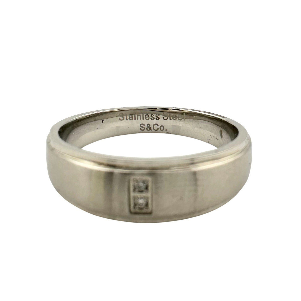 Polished Stainless Steel Diamond Wedding Band - Size 6.5 --  A+ Stuff