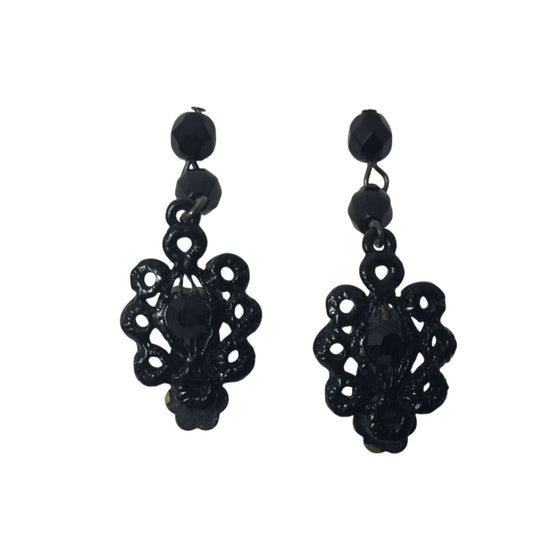 Womens Beautiful Black Drop Clip On Earrings