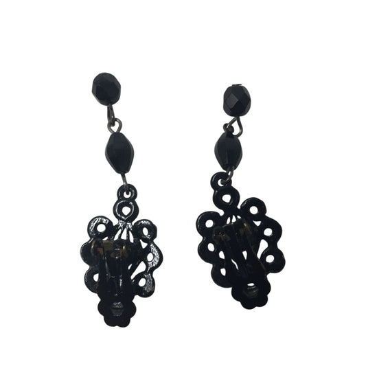 Womens Beautiful Black Drop Clip On Earrings