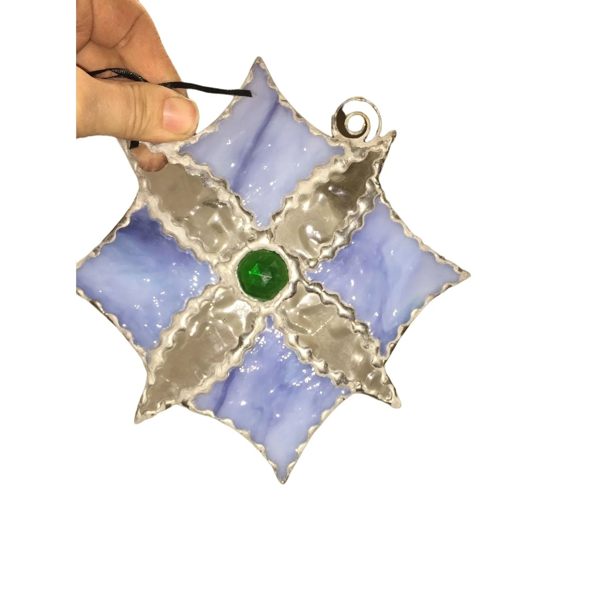 Stained Glass Purple Swirl, White and Green Floral Window Panel Opaque Art Glass Textured - Unbranded - A+ Stuff