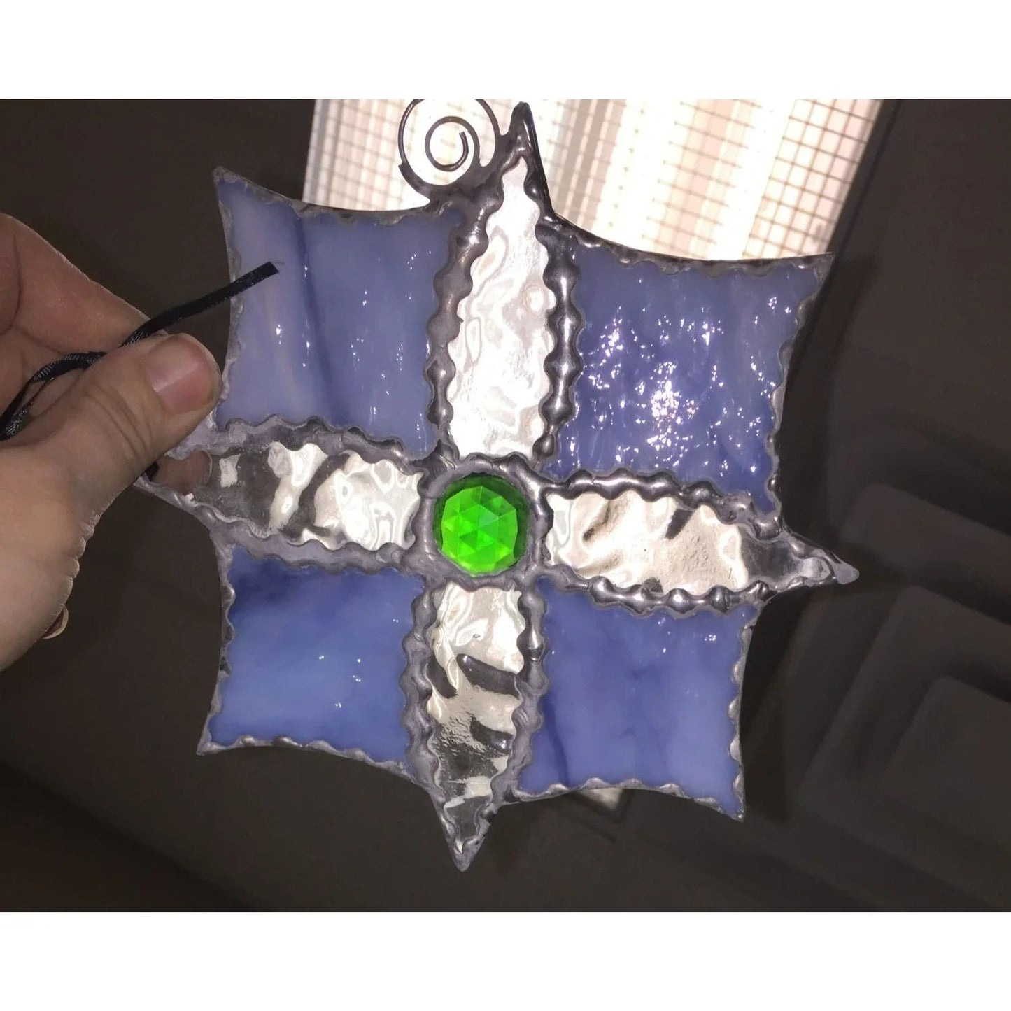 Stained Glass Purple Swirl, White and Green Floral Window Panel Opaque Art Glass Textured - Unbranded - A+ Stuff