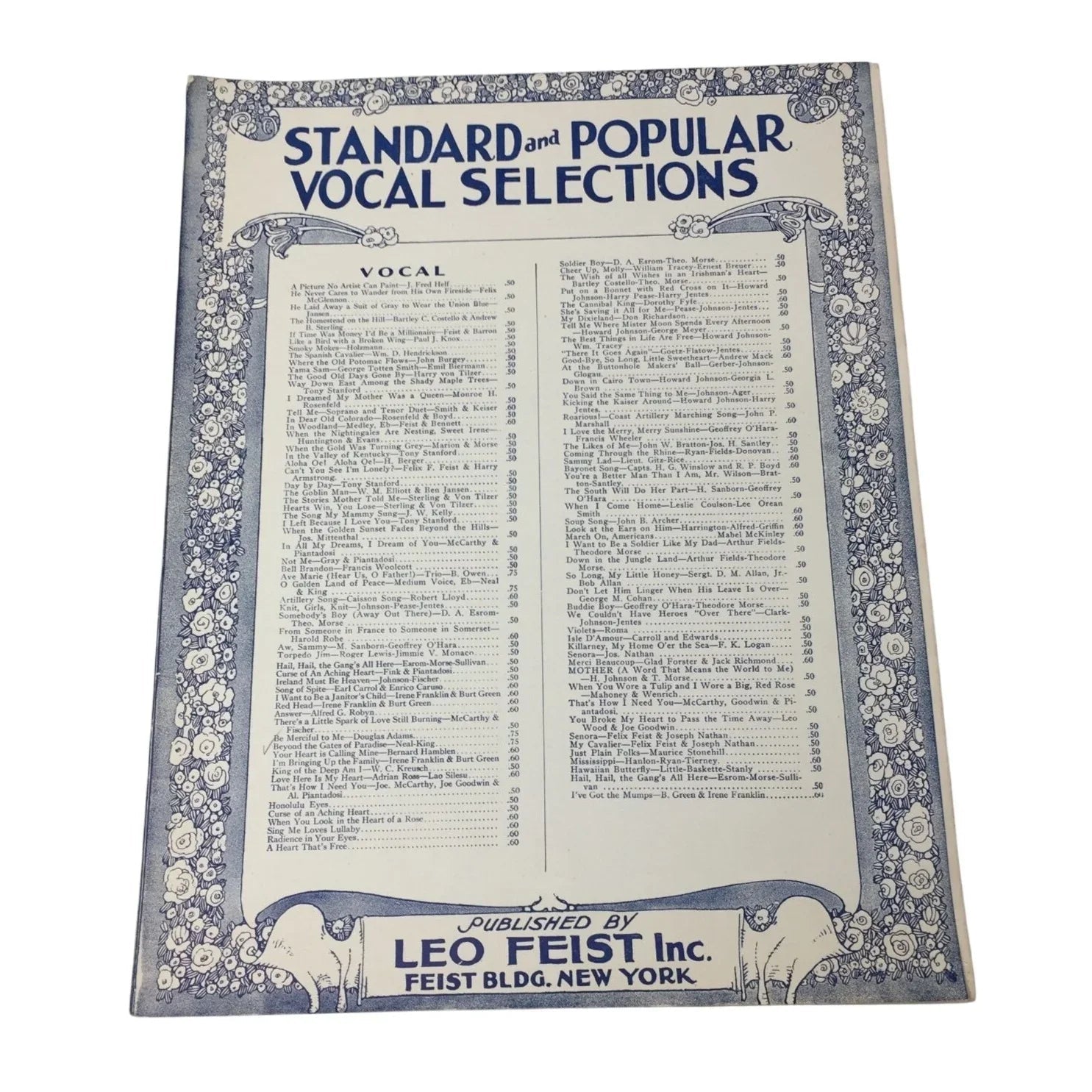 STANDARD AND POPULAR VOCAL SELECTIONS VINTAGE SHEET MUSIC - A+ Stuff - SHEET MUSIC - A+ Stuff