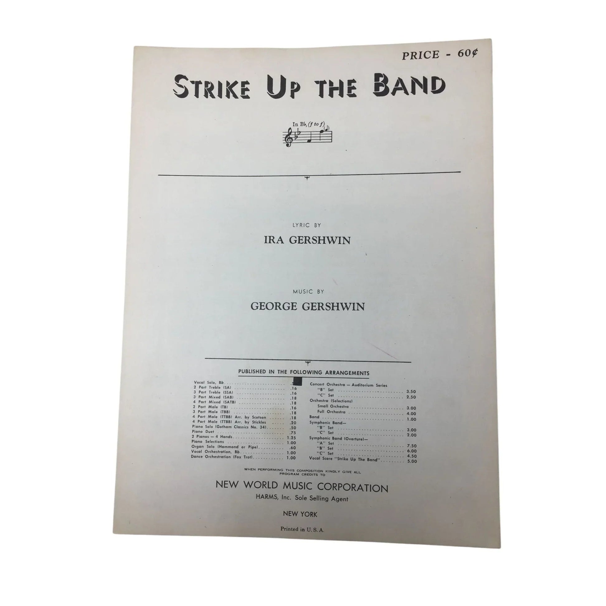 ''STRIKE UP THE BAND'' by Ira & George Gershwin Vintage Sheet Music - A+ Stuff - sheet music - A+ Stuff