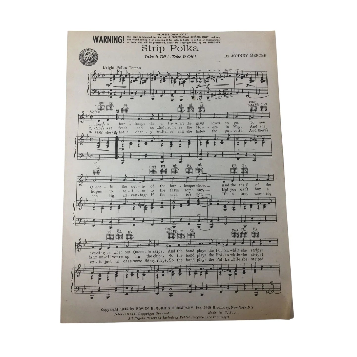 ''Strip Polka Take it Off! Take it Off!'' Vintage Sheet Music - A+ Stuff - SHEET MUSIC - A+ Stuff