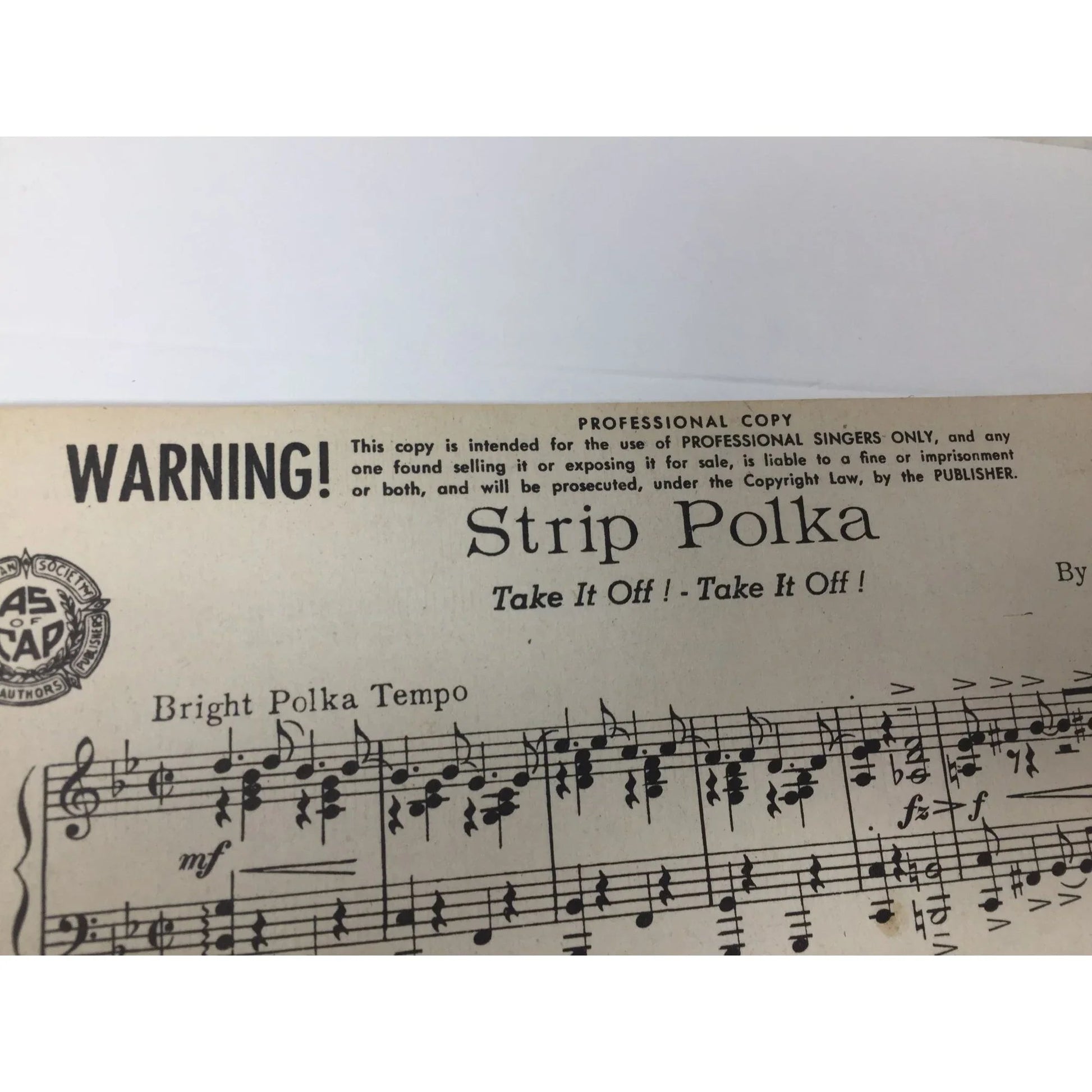 ''Strip Polka Take it Off! Take it Off!'' Vintage Sheet Music - A+ Stuff - SHEET MUSIC - A+ Stuff