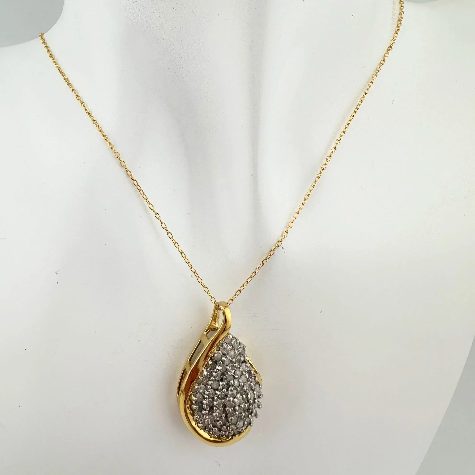 Stunning Pear cut 1.00 Carat Natural Diamond Necklace in 14kt Gold Overlaying Sterling Silver - A+ Stuff