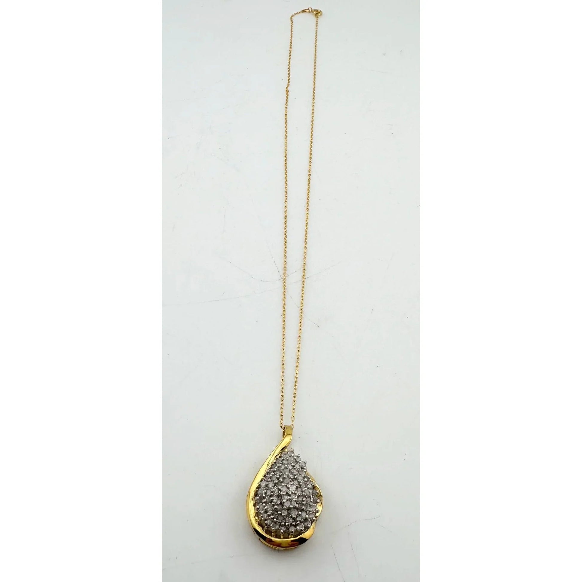 Stunning Pear cut 1.00 Carat Natural Diamond Necklace in 14kt Gold Overlaying Sterling Silver - A+ Stuff