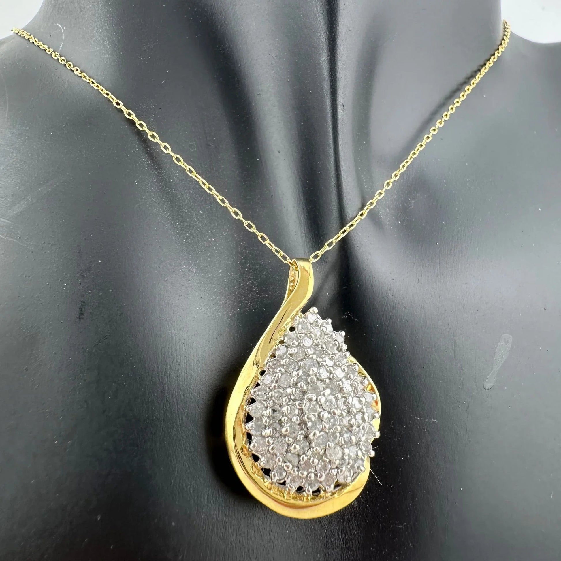 Stunning Pear cut 1.00 Carat Natural Diamond Necklace in 14kt Gold Overlaying Sterling Silver - A+ Stuff