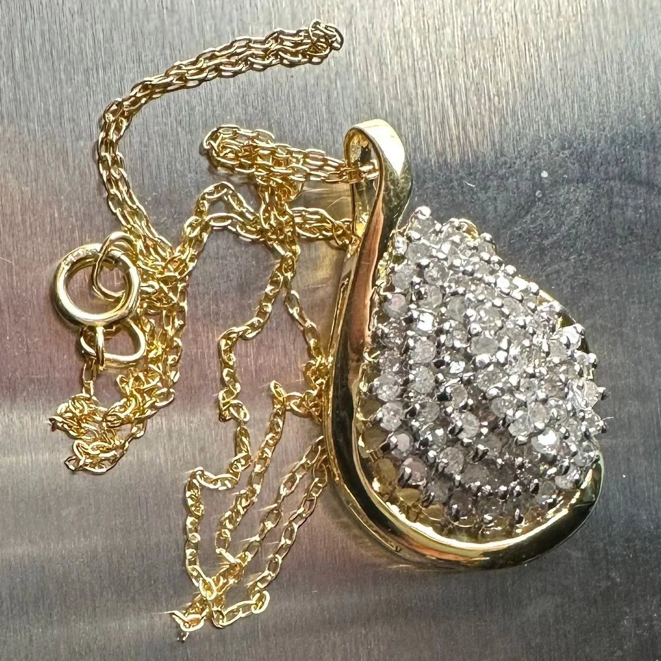 Stunning Pear cut 1.00 Carat Natural Diamond Necklace in 14kt Gold Overlaying Sterling Silver - A+ Stuff