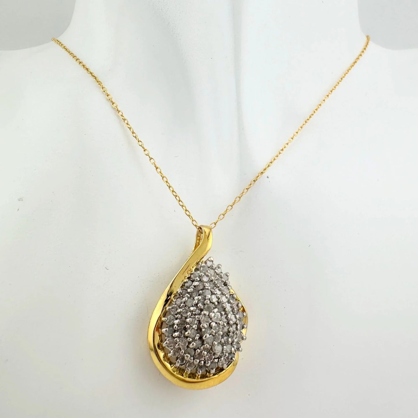 Stunning Pear cut 1.00 Carat Natural Diamond Necklace in 14kt Gold Overlaying Sterling Silver - A+ Stuff