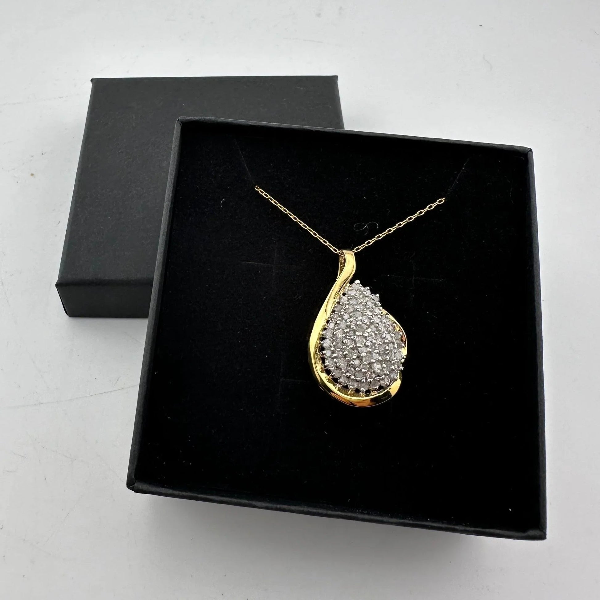 Stunning Pear cut 1.00 Carat Natural Diamond Necklace in 14kt Gold Overlaying Sterling Silver - A+ Stuff