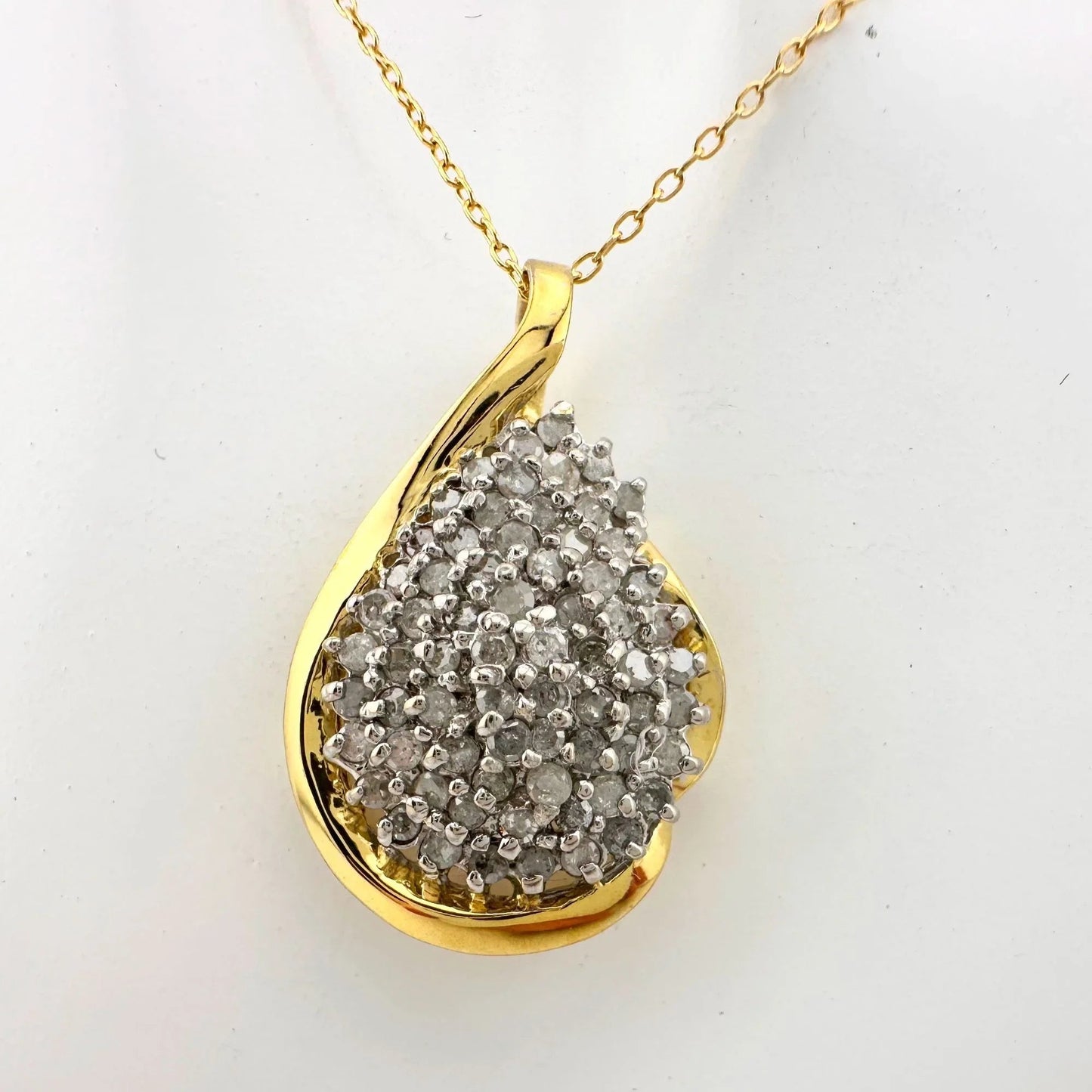 Stunning Pear cut 1.00 Carat Natural Diamond Necklace in 14kt Gold Overlaying Sterling Silver - A+ Stuff