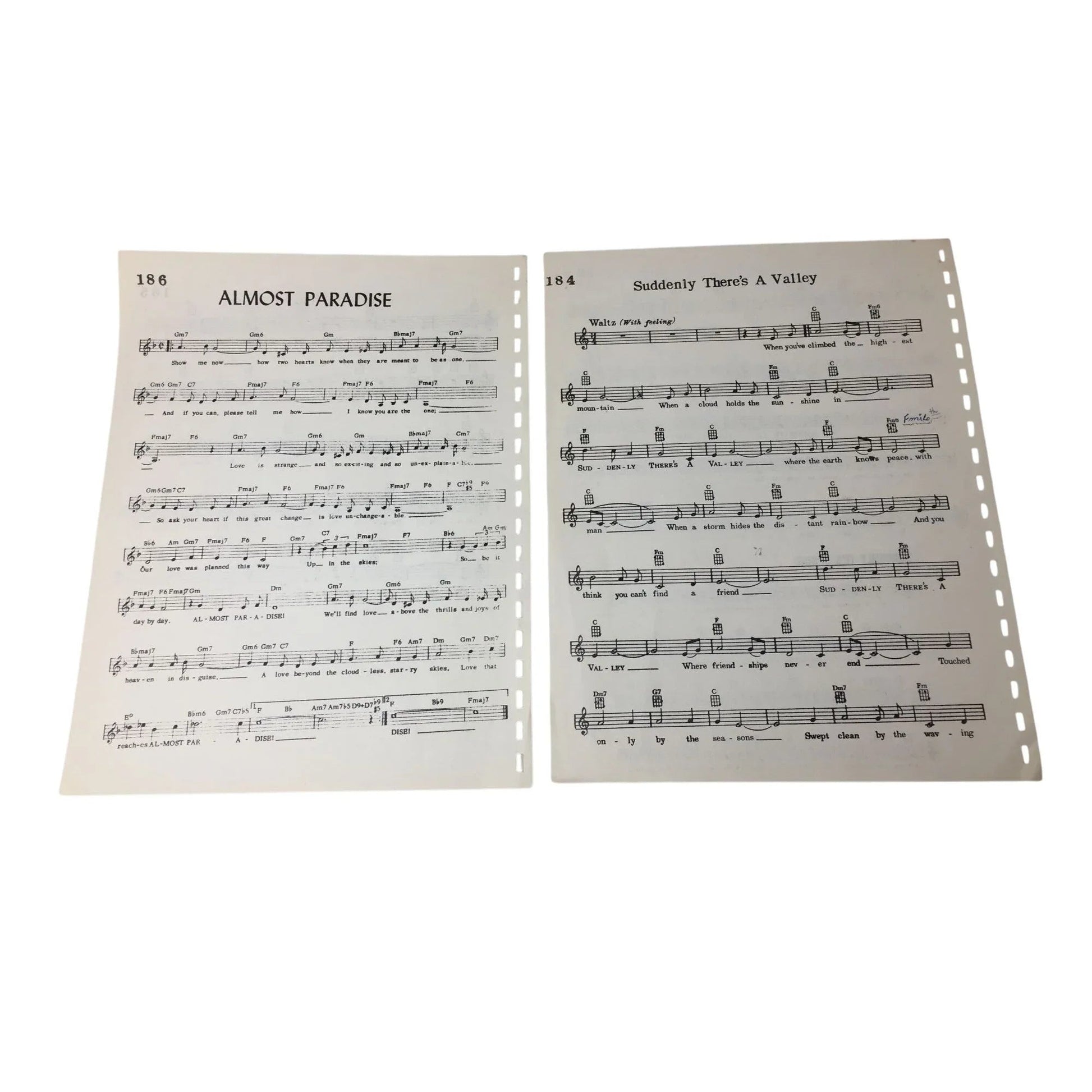 ''Suddenly There's A Valley'' and ''Almost Paradise'' Sheet Music Pages - A+ Stuff - SHEET MUSIC - A+ Stuff