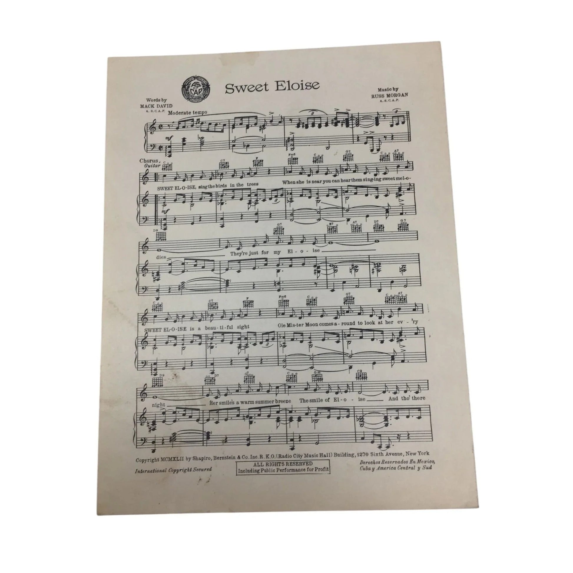 ''SWEET ELOISE'' by Mack David and Russ Morgan Sheet Music - A+ Stuff - Sheet Music - A+ Stuff