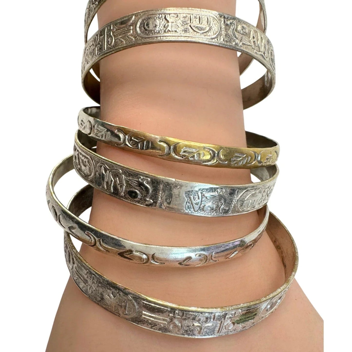 Symbol Etched Silverplated Bangle bracelets Stamped MEXICO (6) - Unbranded - Bracelet - A+ Stuff