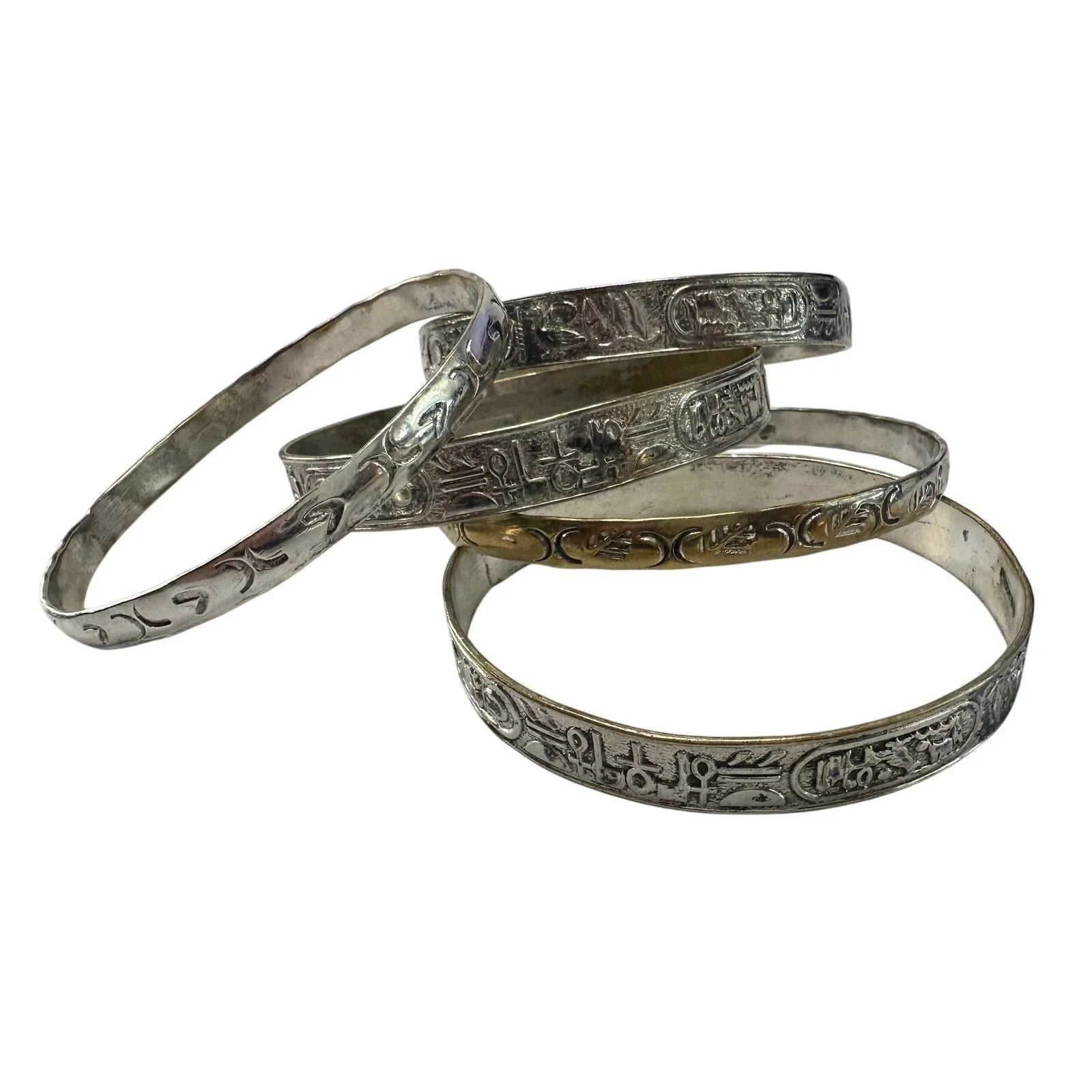 Symbol Etched Silverplated Bangle bracelets Stamped MEXICO (6) - Unbranded - Bracelet - A+ Stuff