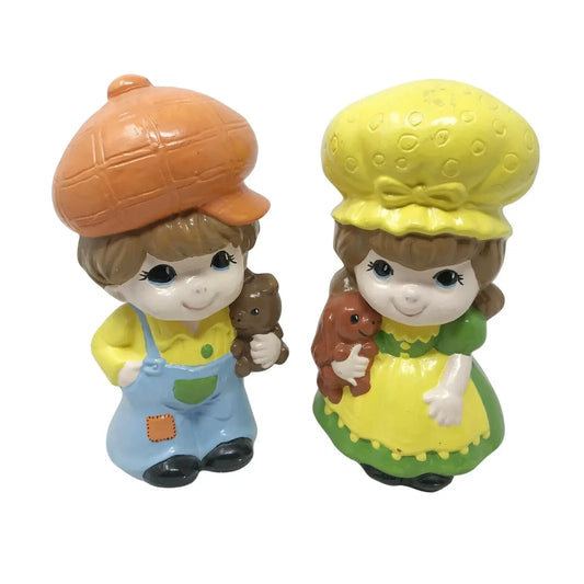 Retro Style Boy and Girl Statue Tabletop Hand Painted Figurines --