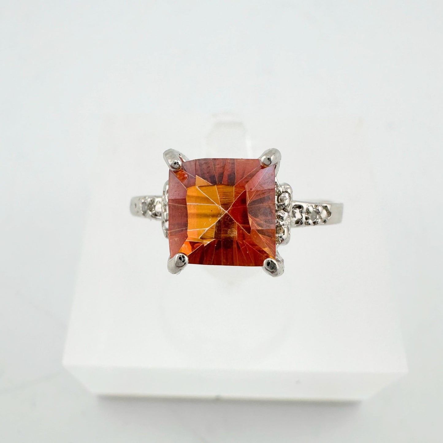 2.05 Carat Imperial Topaz  Ring with Diamond Accent  Size 7.25