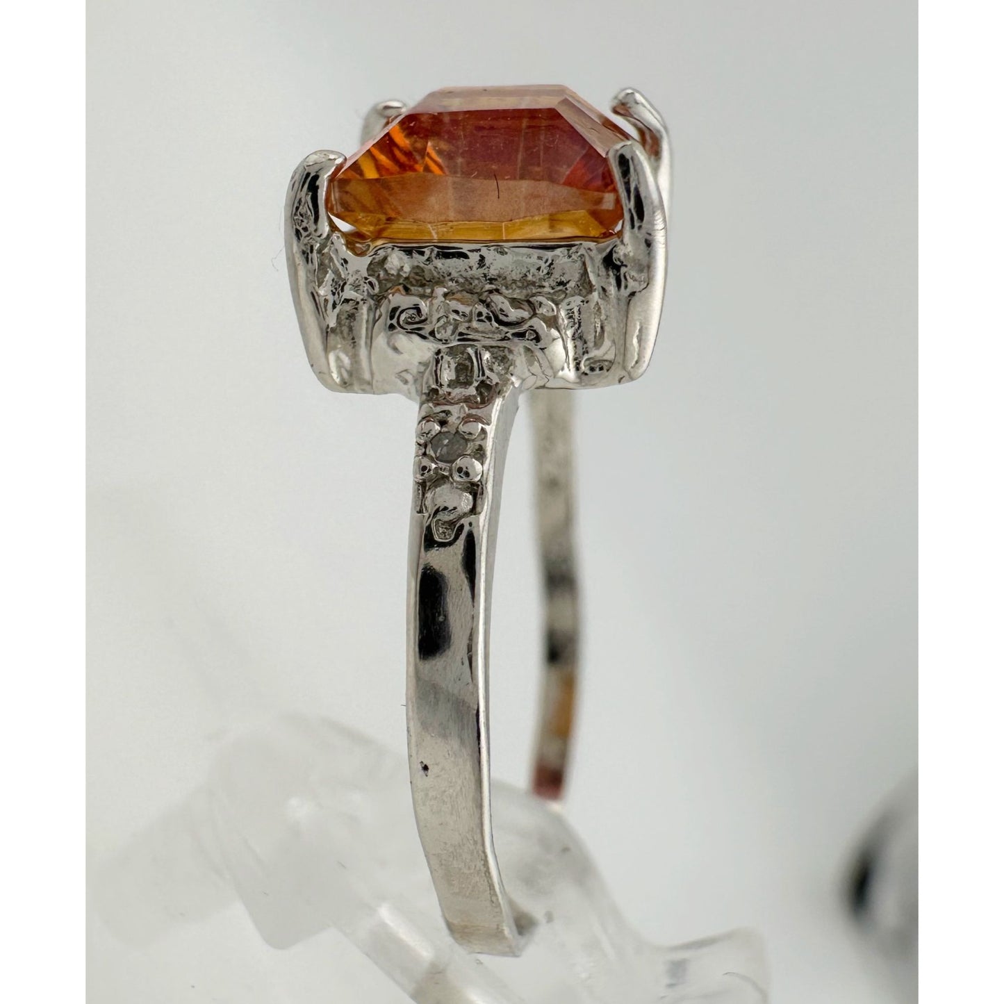 2.05 Carat Imperial Topaz  Ring with Diamond Accent  Size 7.25