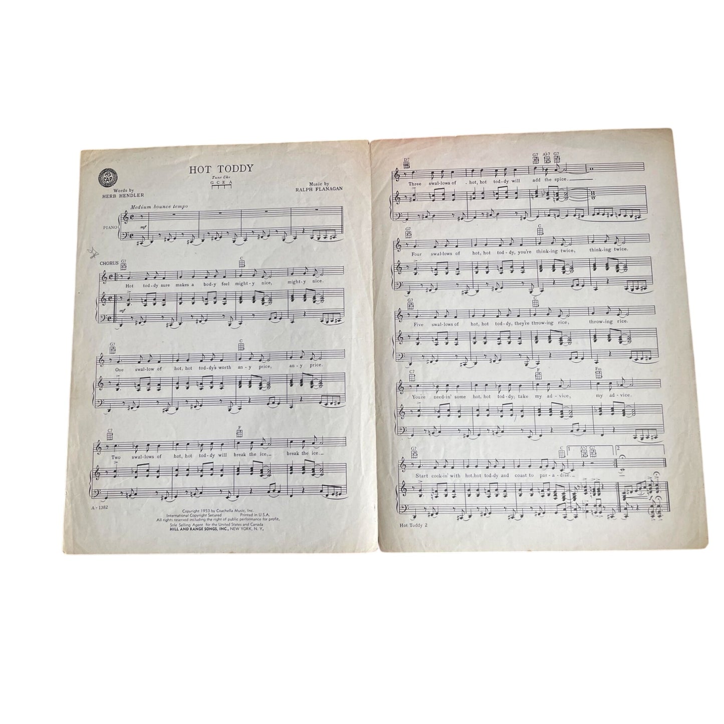 ''HOT TODDY'' Sheet Music by Ralph Flanagan and Herb Hendler