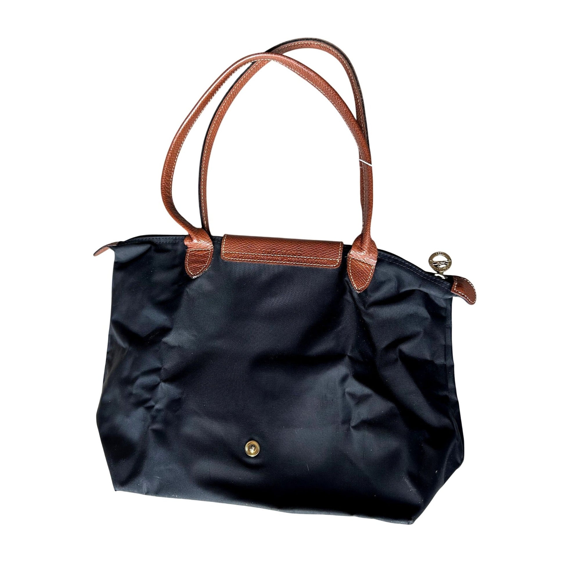 Longchamp Le Pliage Shopping MODÈLE DÉPOSÉ Black w/ Brown Leather Trim Tote Bag Longchamp  A+ Stuff Tote Bag