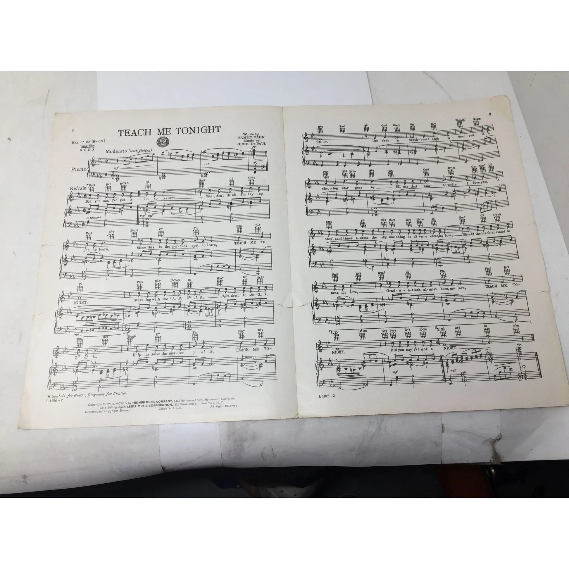 Teach me Tonight by Sammy Cahn and Gene De Paul - Vintage Sheet Music - A+ Stuff - SHEET MUSIC - A+ Stuff
